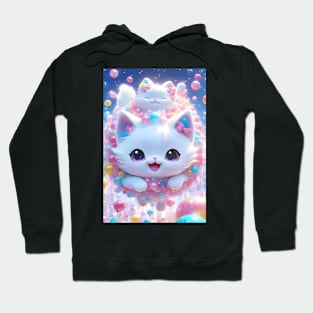 Cute Kawaii white cat with balloons Hoodie